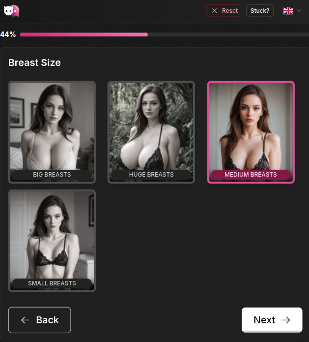 커스터마이징 옵션과 폼 필드를 보여주는 AI 캐릭터 제작 인터페이스