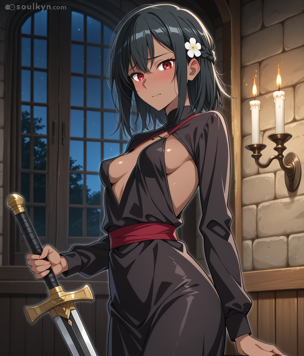 마법 효과와 중세 배경의 판타지 롤플레이 장면의 AI 캐릭터